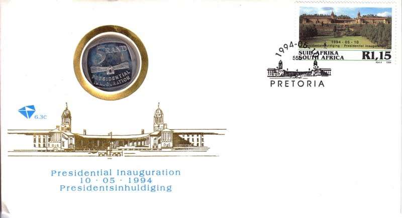 South Africa,1944,Scott #885,Inauguration of Mandela including R5 coin
