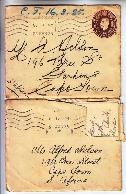 KGV,1924 - 7 Covers from England to Cape Town, Excellent value!