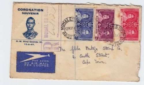 Great Britain, Basutoland, Scott #15/17,1937,Registered entire to Cape Town