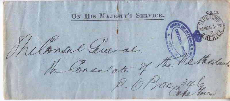 South Africa,OHMS,Cover to Cape Town,1913