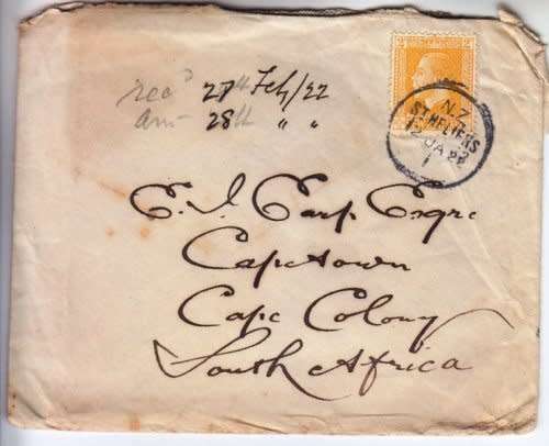 New Zealand,1922,New Zealand to the Cape Colony,Tatty condition