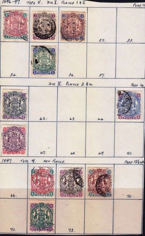 Rhodesia,BSAC, Used fine selection,unchecked,high values! on 3 stock cards
