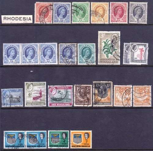 Rhodesia,BSAC, Used fine selection,unchecked,high values! on 3 stock cards