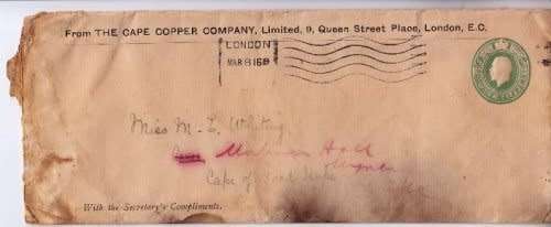 Great Britain,1916 entire from London to Cape Town,KGV