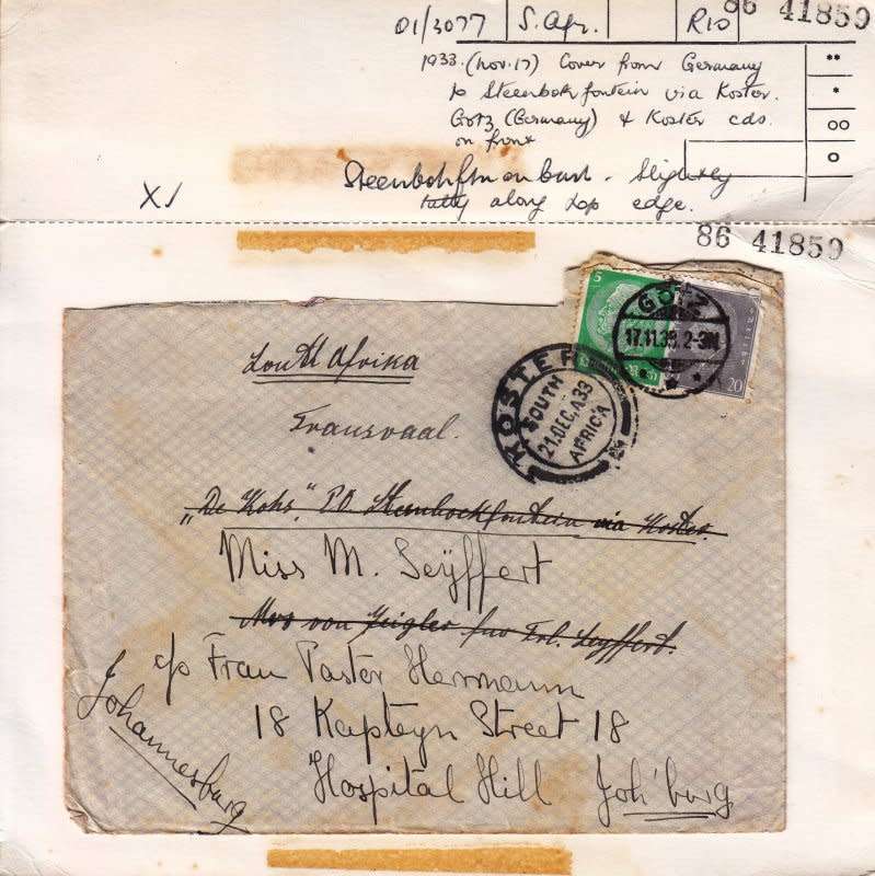 Cover from Germany to Transvaal,1933