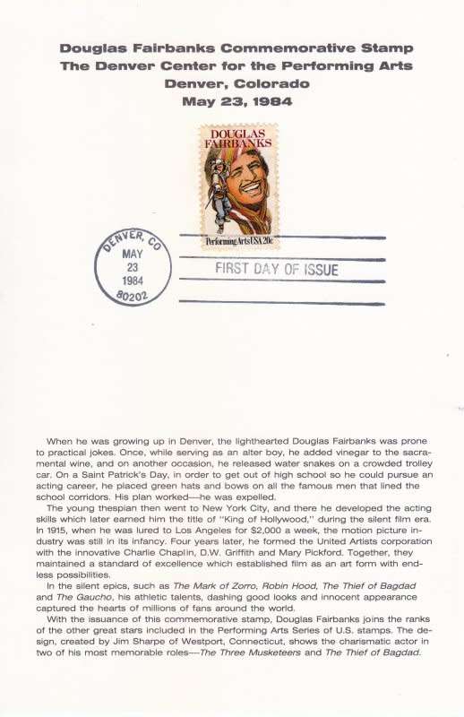 USA , 1984,Douglas Fairbanks Commemorative Stamp booklet,Mint condition
