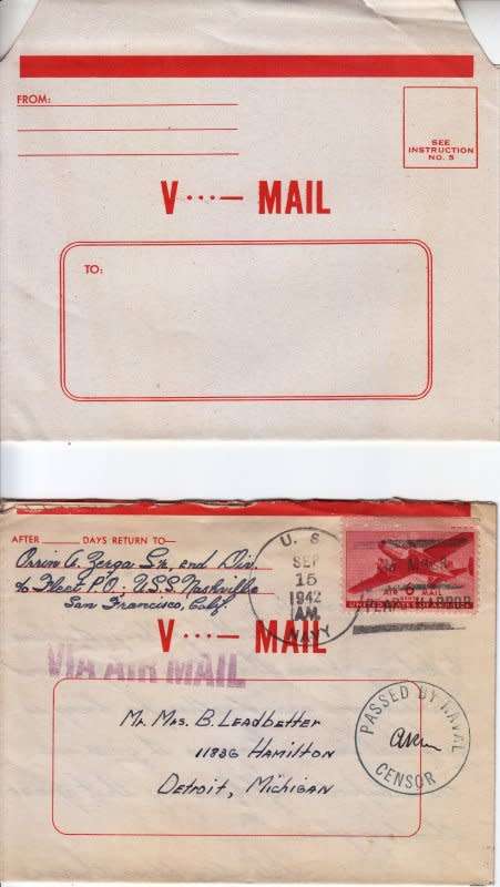 USA , 1942, V-mail Service, Passed by sensor and an extra mint one as well! WW2 covers