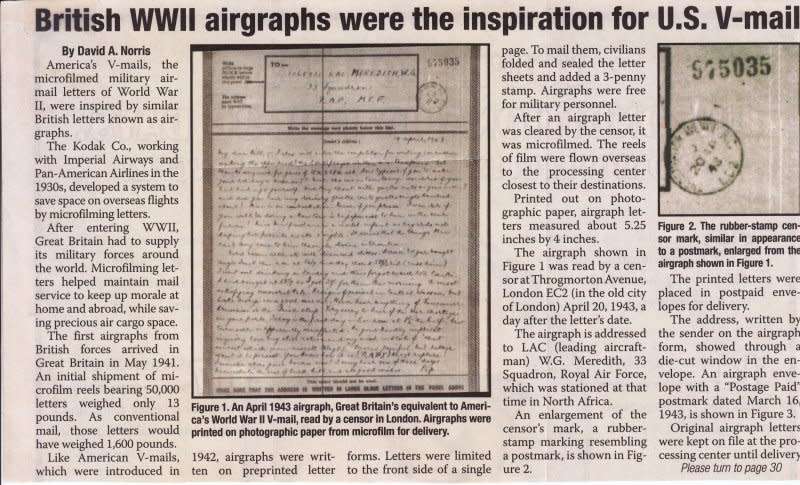 USA, WWII, 1945,Airgraph, Excellent condition, V-Letter