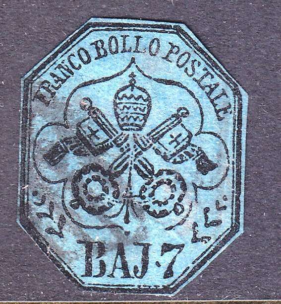 Italy, Roman States,Papal,VFU,1852,Cut to shape, Scott #8,CV$80.00