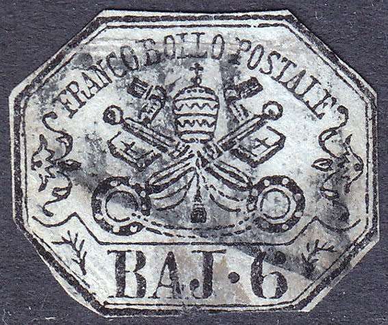 Italy,Roman States,Papal,1852,VFU,Cut to shape,Scott #7,CV$75.00