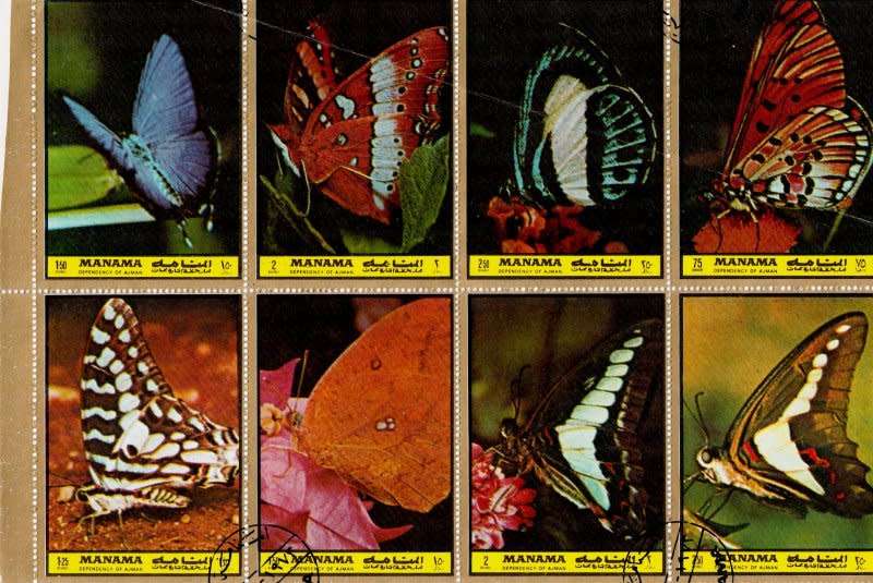 United Arab Emirates,Manama,1972,Butterflies sheet,MNH,CTO