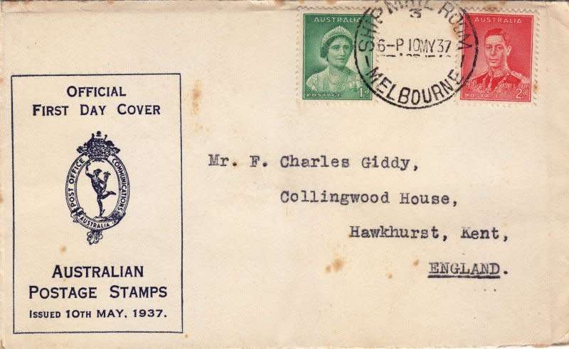 Australia,1937 FDC from Melbourne to Kent,Ship Mail Room Cancellation