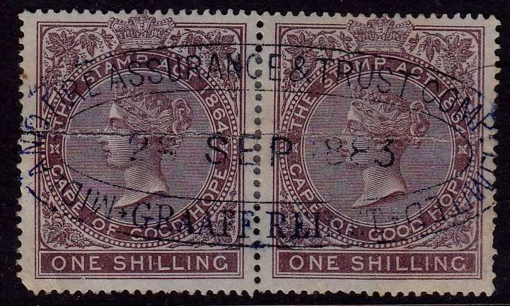 South Africa,COGH 1S Pair, Revenue stamps,QV,Crisp cancellation