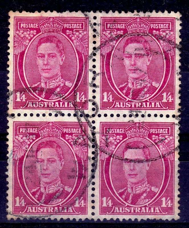 Australia, Scott #176,1937/46,FU,Block of 4 stamps, CV$13.00