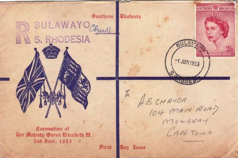 Southern Rhodesia, Scott #80,1953,QEII, Coronation cover to Cape Town