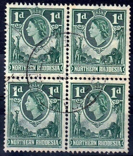 Northern Rhodesia,Scott #62,1953,VFU,QEII,Block of four
