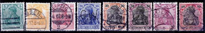 Germany, Germania, Scott #82/4,86,89,91,98,1905/1919,FU,CV$9.00