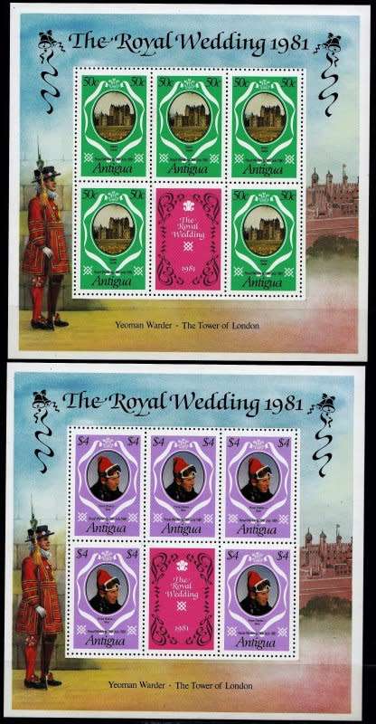 Antigua, Scott #623,624,625,1981,MNH, QEII, 3 X Sheetlet