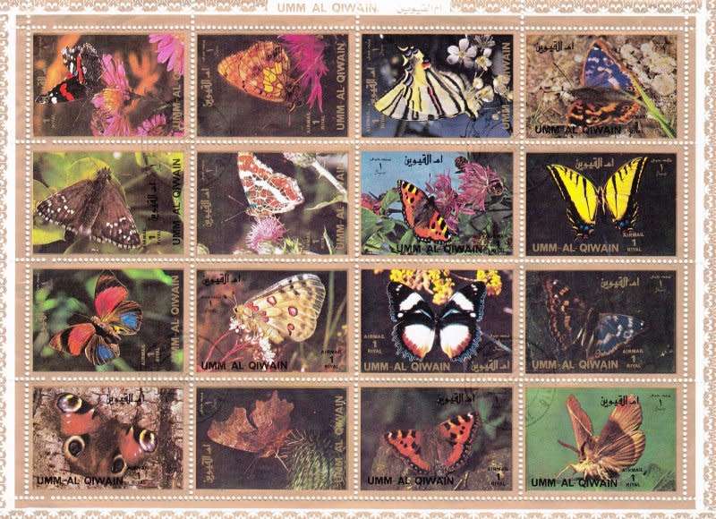 United Arab Emirates,UMM Al QIWAIN,1973,Butterflies sheet,MNH,CTO