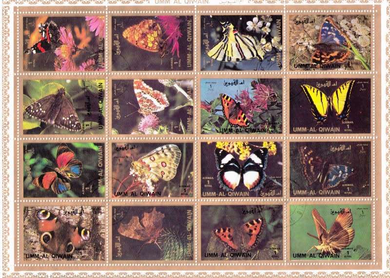 United Arab Emirates,UMM Al QIWAIN,1973,Butterflies sheet,MNH,CTO