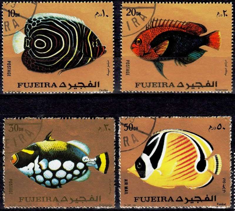 United Arab Emirates,Fujeria,1973,Marine Fish Gold stamps,MNH,CTO