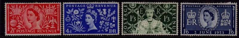 Great Britain,Scott#313/16,1953,QEII,MH,CV$16.35
