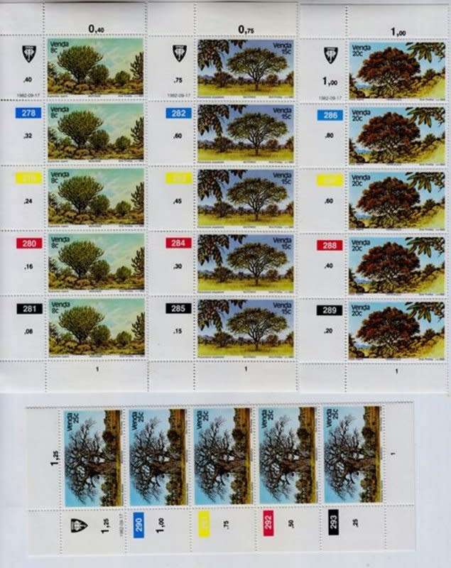 South Africa,Venda,Scott#84/7,1982,MNH,Control Strips,CV$7.50,Trees