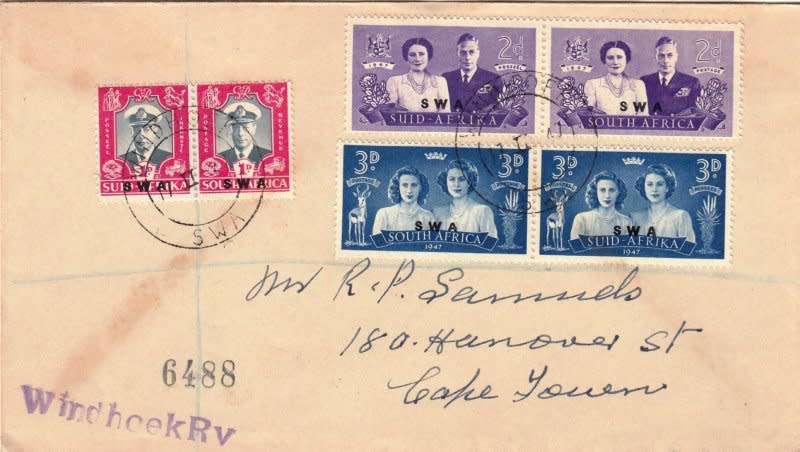 SWA,Scott#156,158,1947,FDC,Size15cmX9.3cm