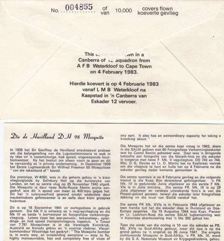 RSA,Scott#609,1983,Aviation Cover,Size19cmX10cm