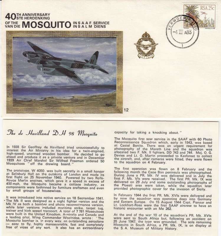 RSA,Scott #609,1983,Aviation Cover,Size19cmX10cm