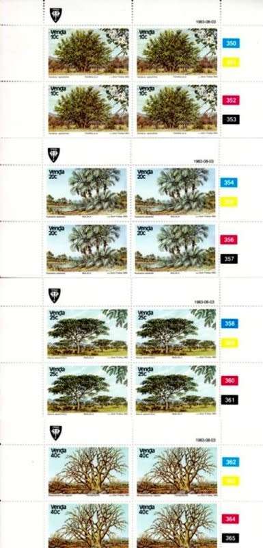 South Africa,Venda,Scott #88/91,1983,MNH,Control Strips,CV$6.00,Trees