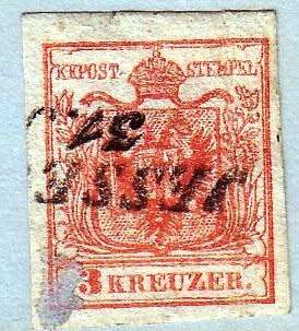Austria,Scott #3,1850,FU,Thin paper