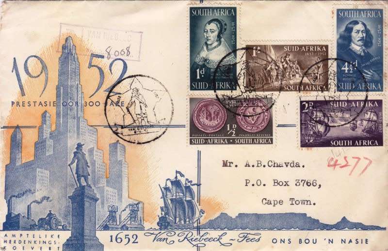 South Africa,1952,FDC,Van Riebeek