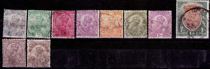 India,Scott #80/2,84,86,88,93,101,139,1911/34,FU,KGV,CV$5.00