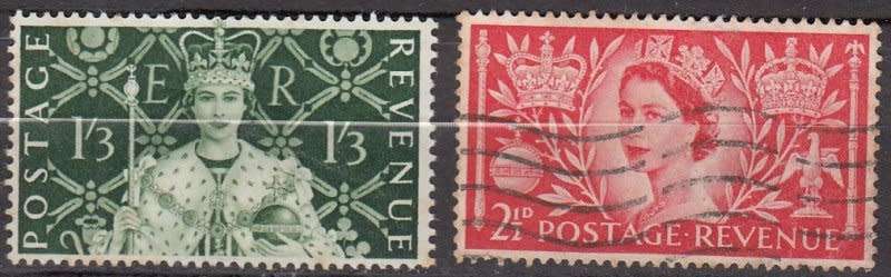 Great Britain, Scott #315 (MH) and #313 (FU),1953,QEII