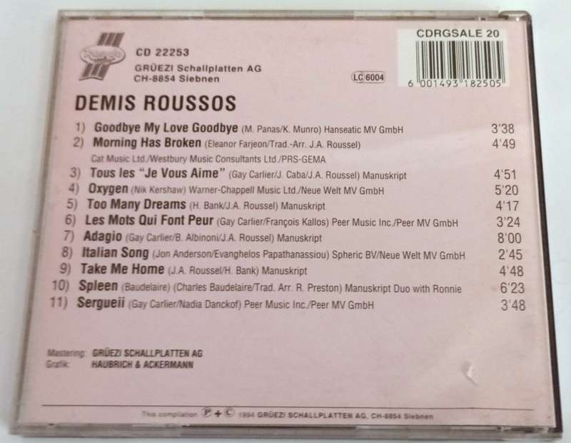 CD, Demis Roussos - Goodbye my love goodbye - VG