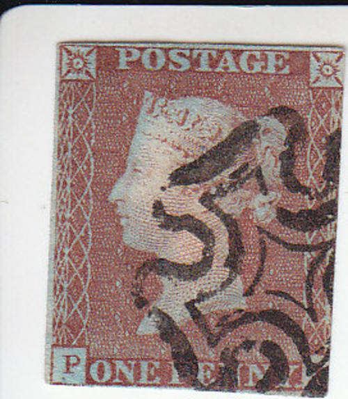 Penny Red (1d) imperf. with Maltese cross cancellation