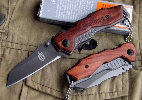Gerber X27 Mini Pocket Knife Wood Handle**Engraved Wooden Handle & Titanium Plated Blade**
