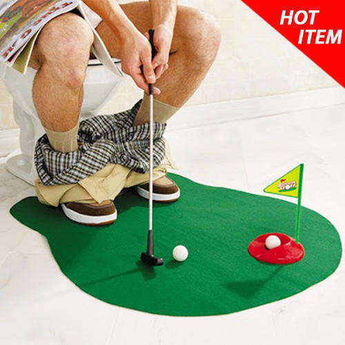Toilet Golf Set with 2pcs Mini Golf Balls & Floor Mat for Golf Lovers**Unique Xmas Gift**
