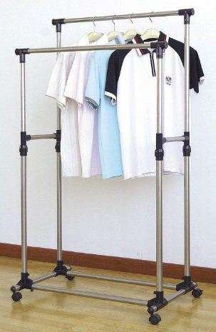 STAINLESS STEEL DOUBLE RAIL - TELESCOPIC CLOTHES RACK