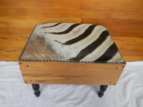 Antique Footstool With Zebra Hide Upholstery