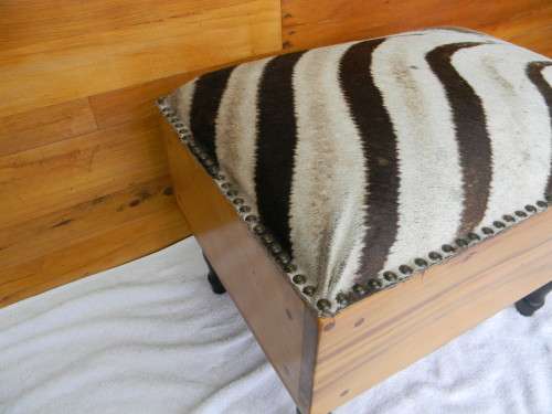 Antique Footstool With Zebra Hide Upholstery