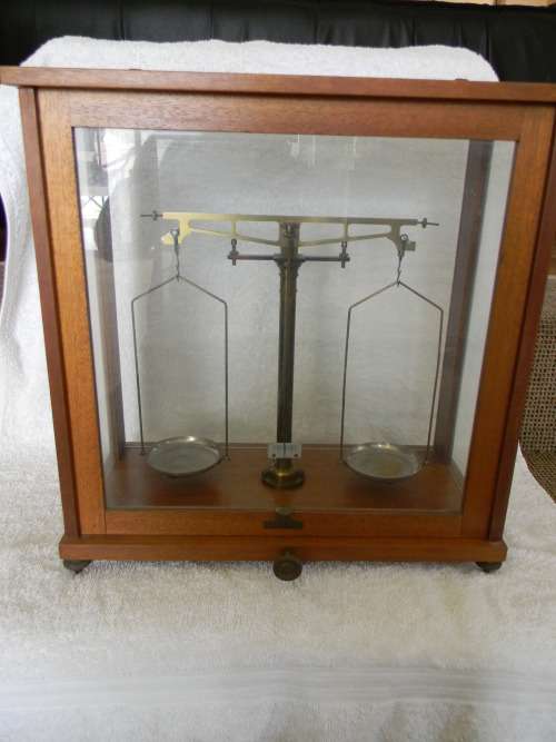 Antique Scale In Enclosed Cabinet
