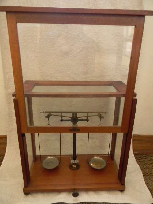 Antique Scale In Enclosed Cabinet
