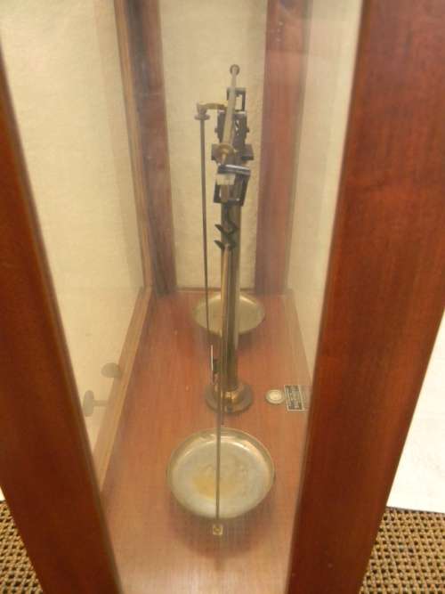Antique Scale In Enclosed Cabinet