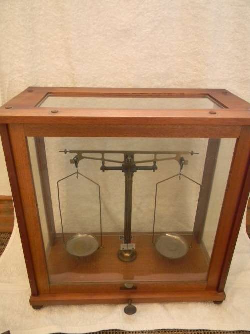 Antique Scale In Enclosed Cabinet