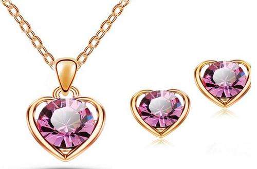 18K Gold (P)  Heart Necklace and Earings