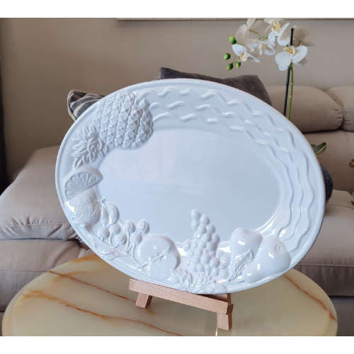 White Ceramic A. SANTOS Portugal Serving Platter with Raised Fruit 8001 Design
