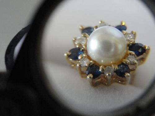 9ct DIAMOND SAPPHIRE AND PEARL EARRINGS