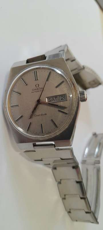 Omega Geneve Day Date auto 166.0125 stainless on Omega bracelet running nicely